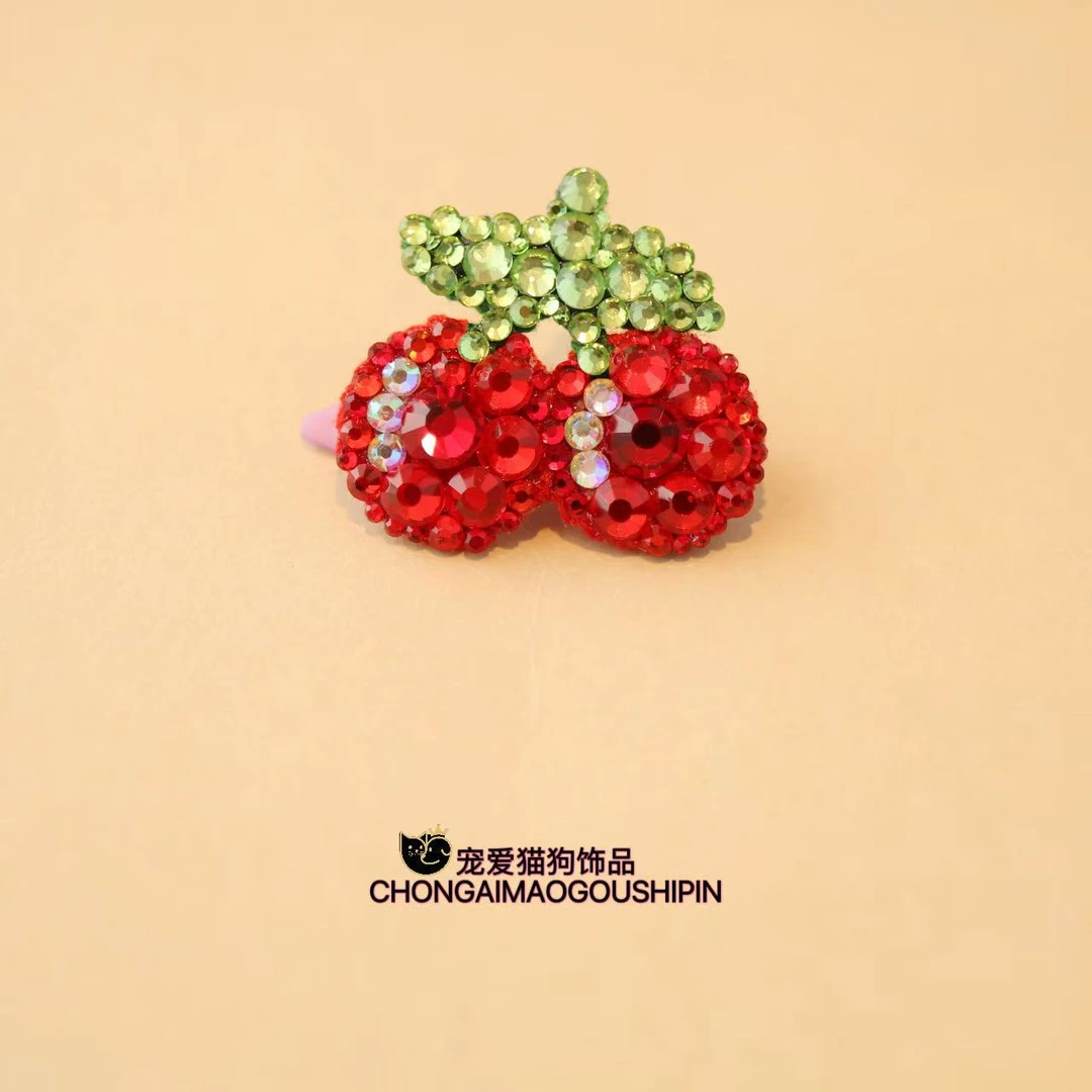 宠物饰品满钻樱桃狗狗发夹马尔济斯约克夏A894