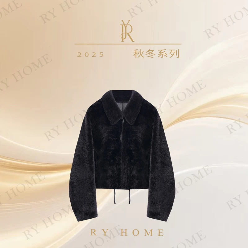 【容雨RYHOME】进口西班牙拉贡秋冬短款翻领皮毛一体外套253W2561