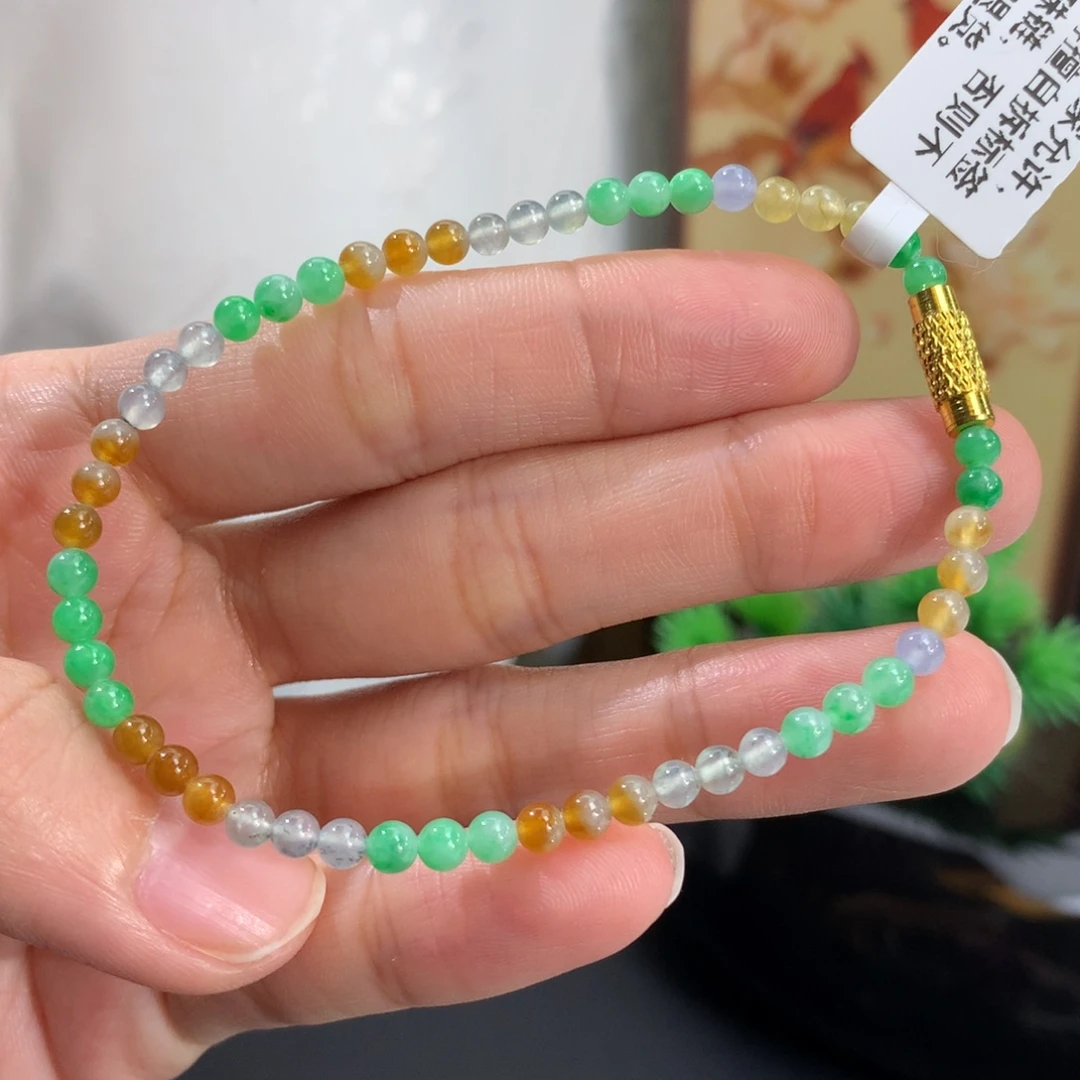 翡翠未镶嵌手串卡3.6冰胶多宝小米手串