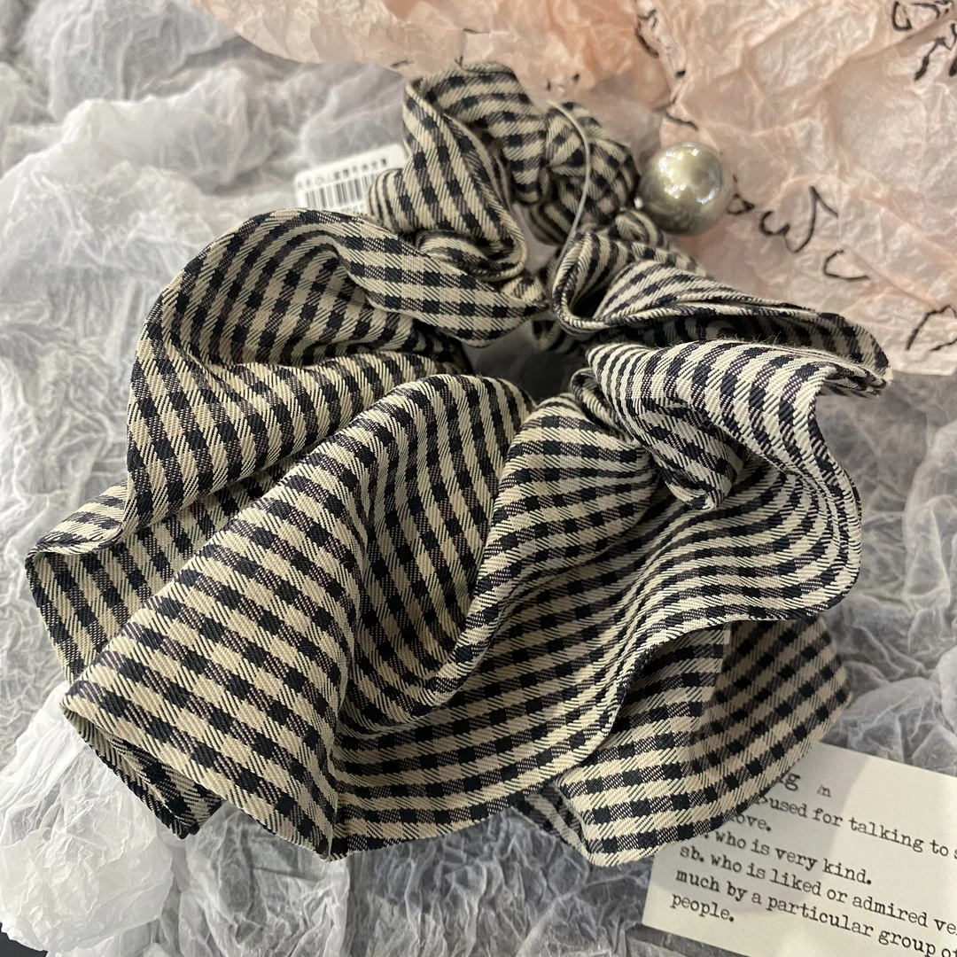 格子裙摆吊珠发圈 9117