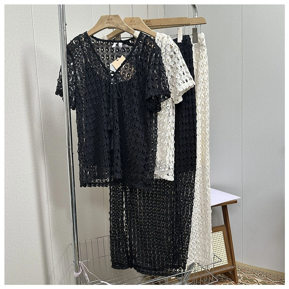 1TZ006春夏新款女士休闲镂空蕾丝半身裙休闲套装