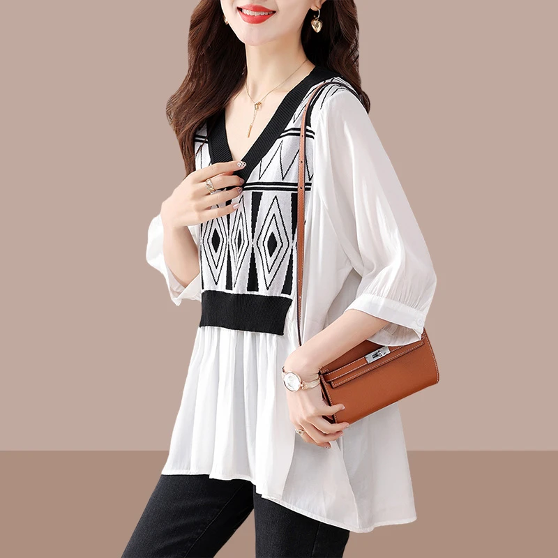 法式遮肚显瘦高级感衬衫2025夏季新款外穿通勤女装时髦七分袖上衣