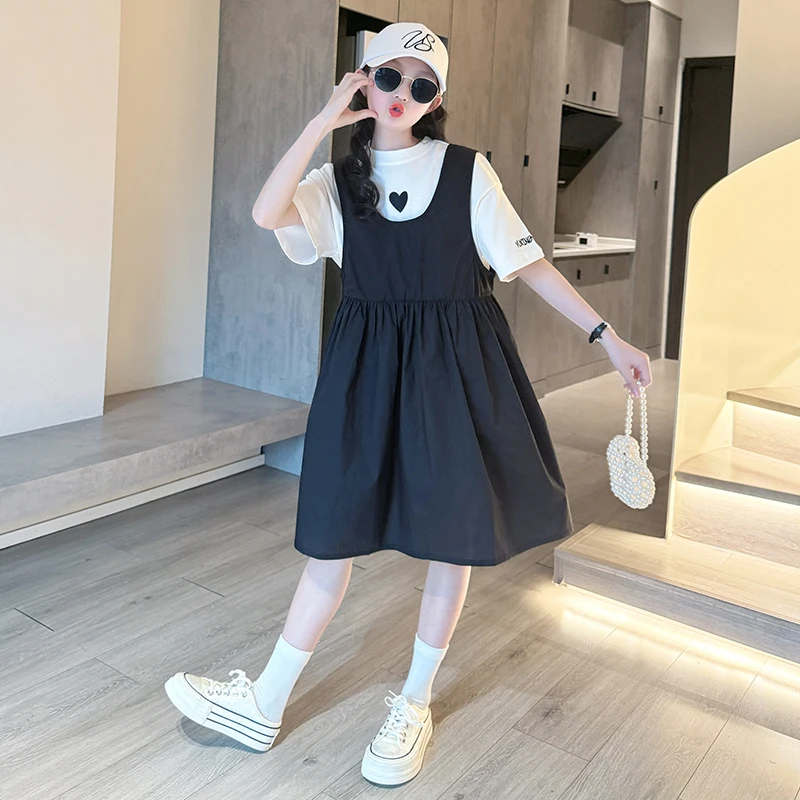 女童韩版洋气甜美背带裙套装夏款儿童时尚休闲背心裙短袖T两件套