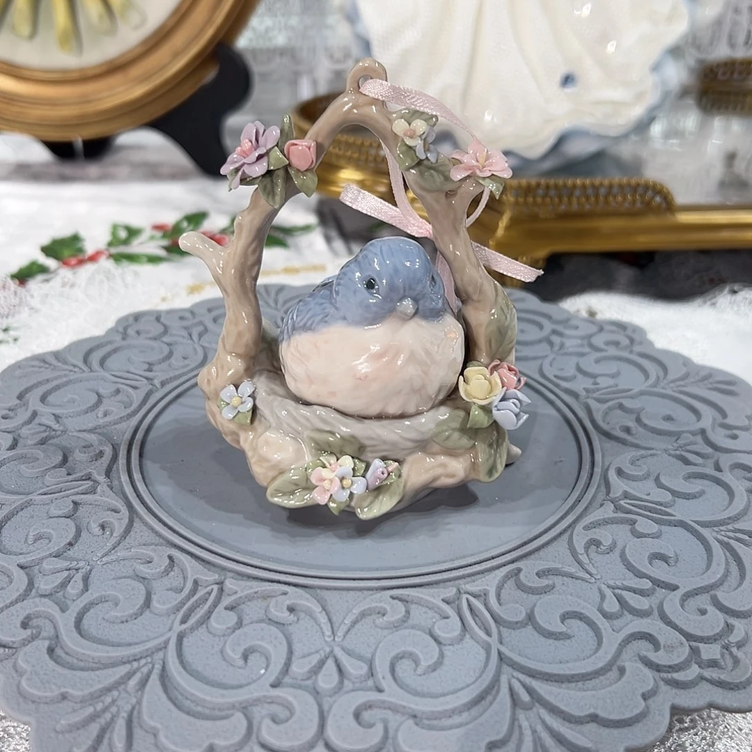 陶瓷0227骨瓷小鸟花篮摆件