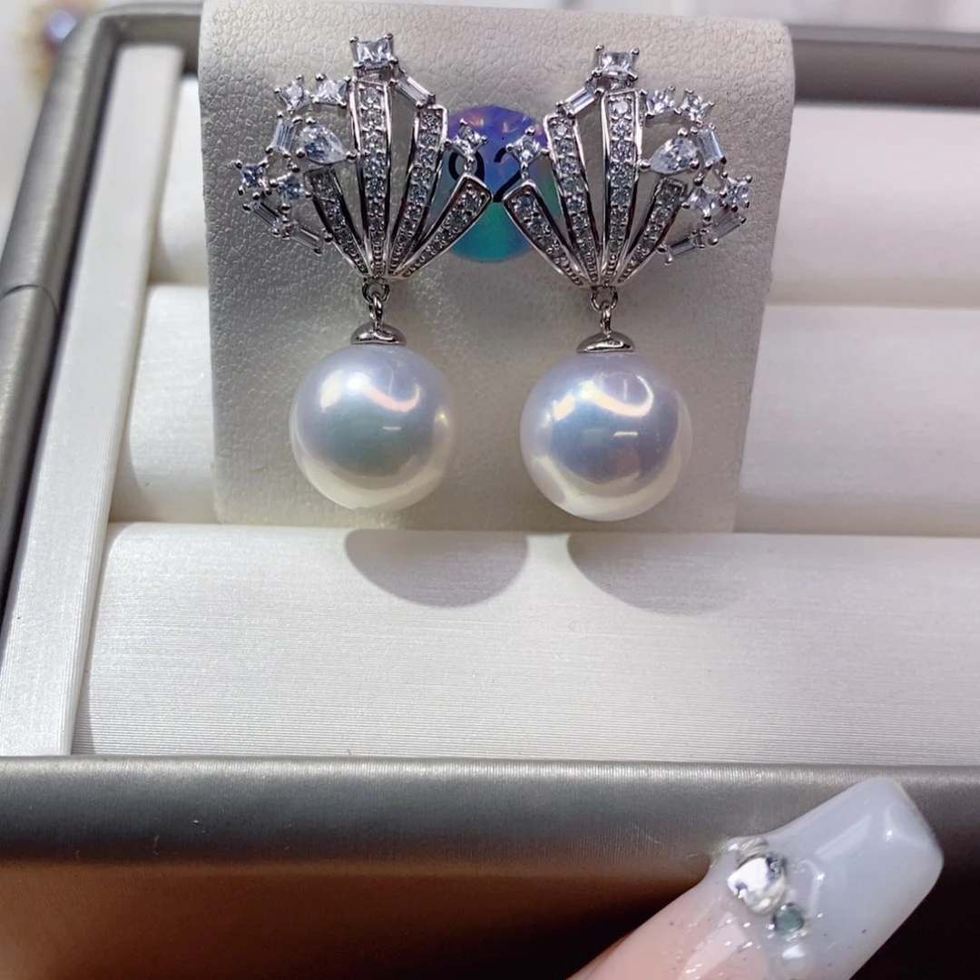 淡水珍珠耳饰银S925镶嵌异****梯