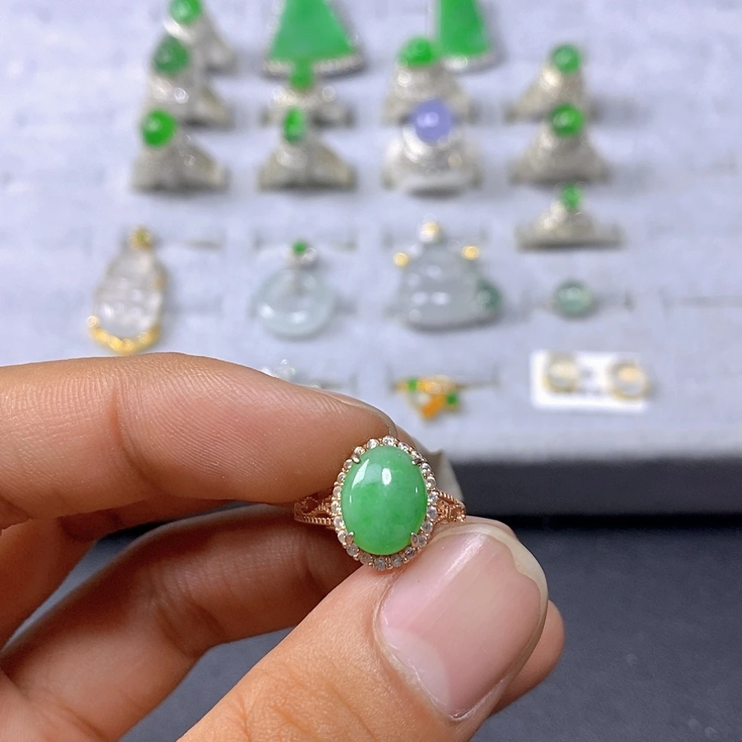 翡翠戒指银S925镶嵌53号