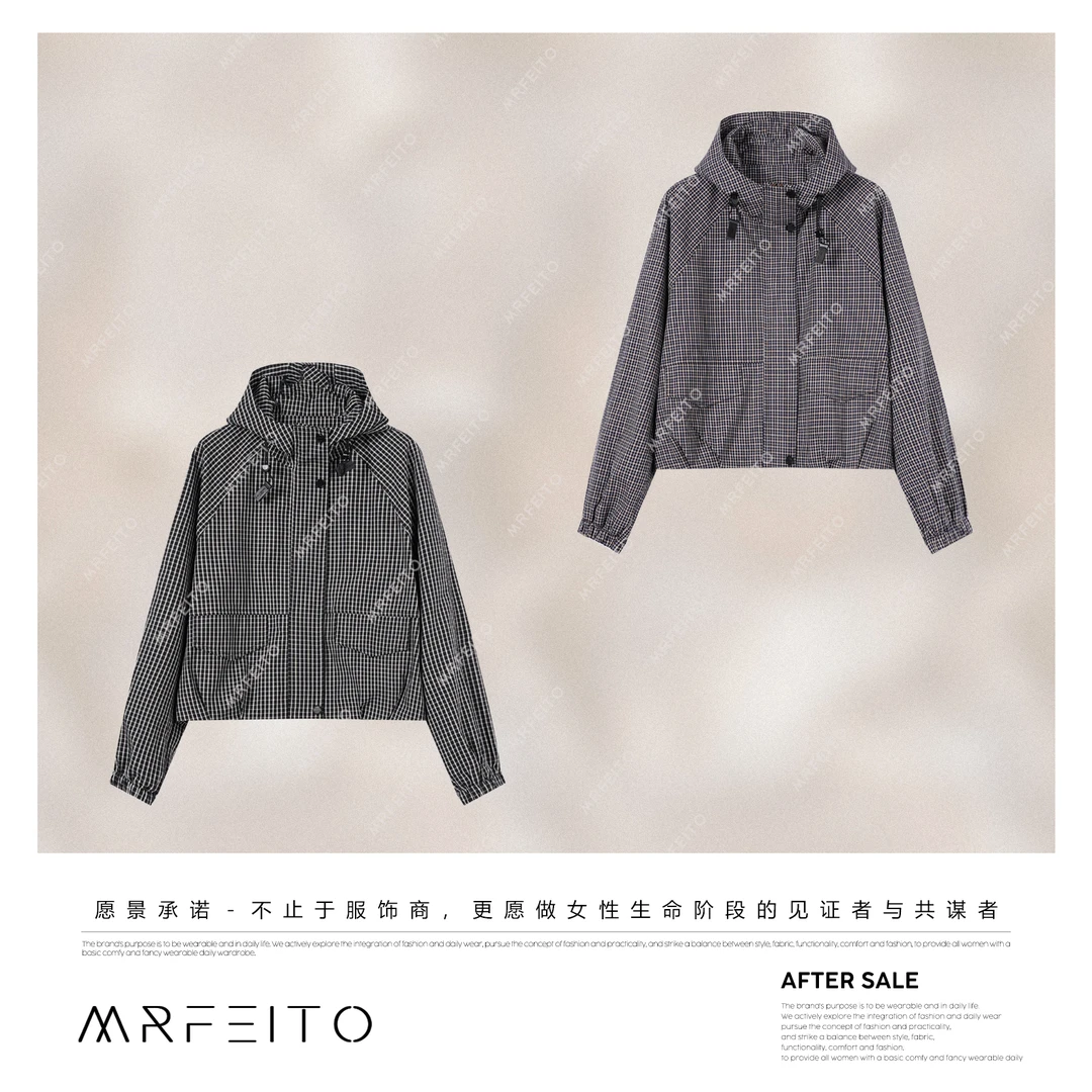 MRFEITO【格子控】秋季格纹韩版连帽休闲外套H293W02Q33530