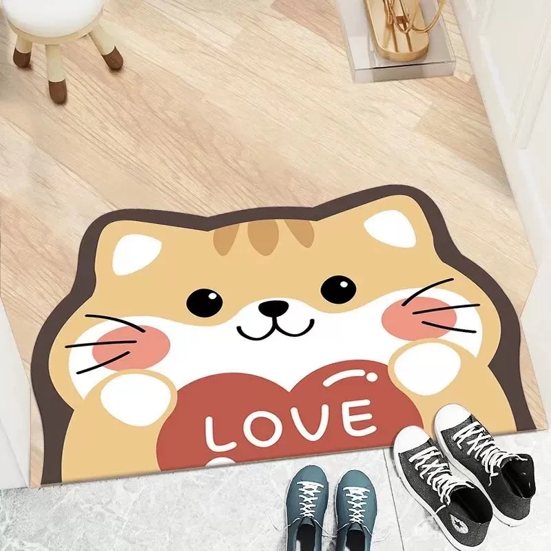 爱心猫猫浴室卧室地垫耐脏防滑硅藻泥脚垫地毯家用吸水脚垫玄关