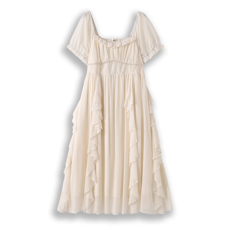 加大码优雅气质连衣裙度假风微胖休闲新款荷叶边女性中长裙