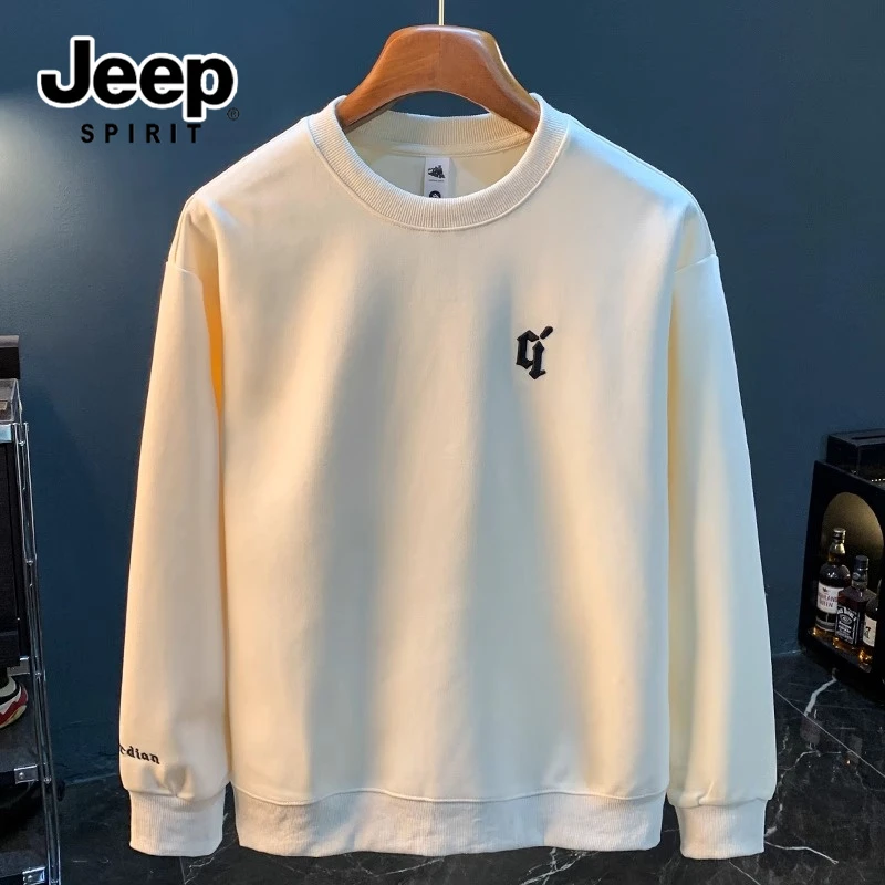 吉普潮牌休闲卫衣男士春季圆领加绒套头针织衫宽松绣花美式长袖衫