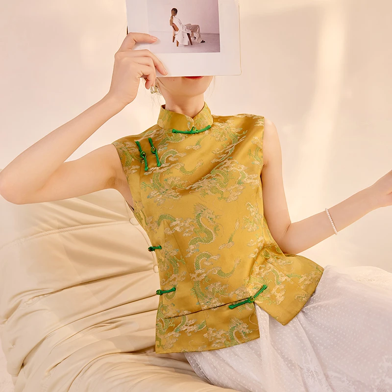 新中式轻国风气质提花无袖背心女高级盘扣高端时尚立领马甲 N3095