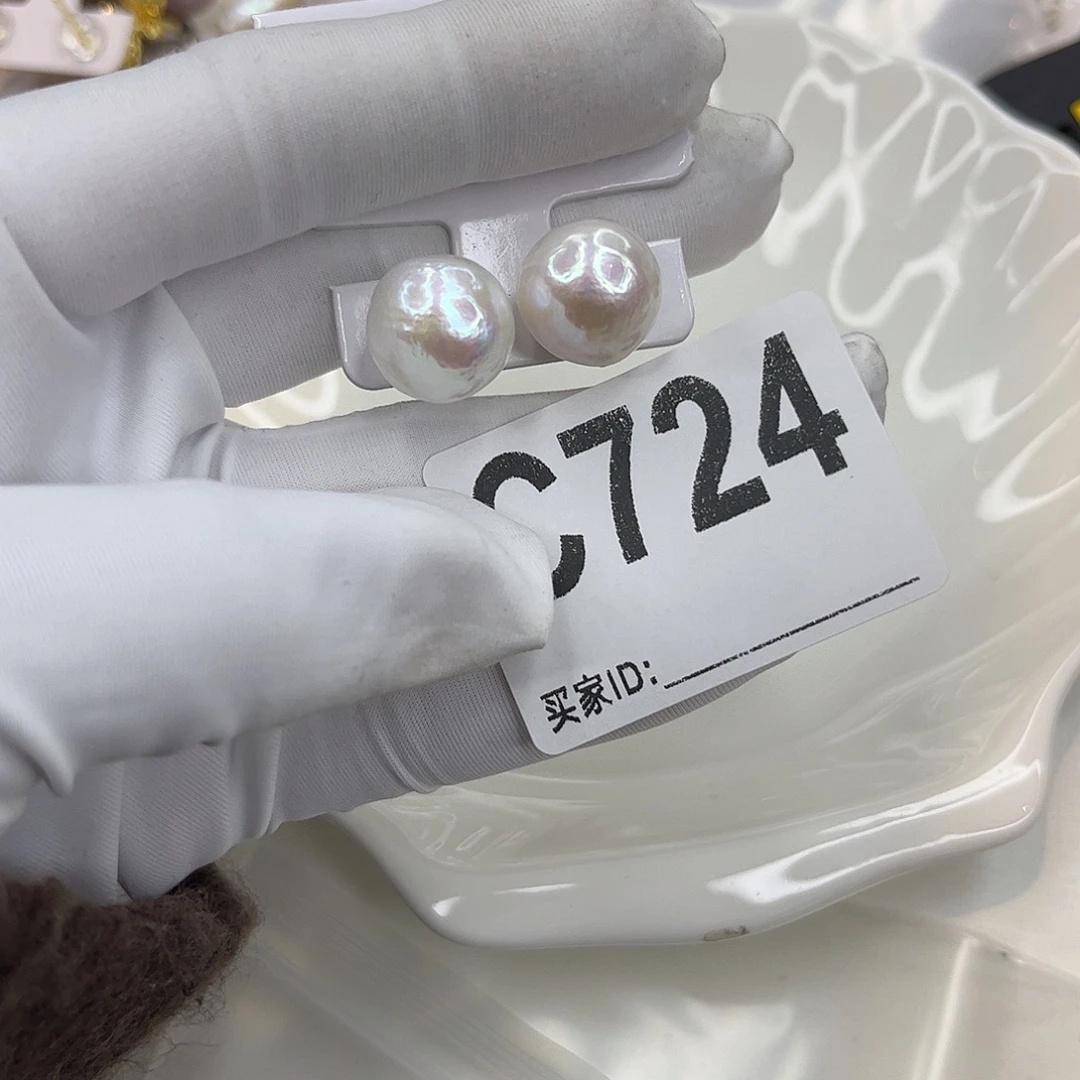 耳饰银S925镶嵌淡水珍珠