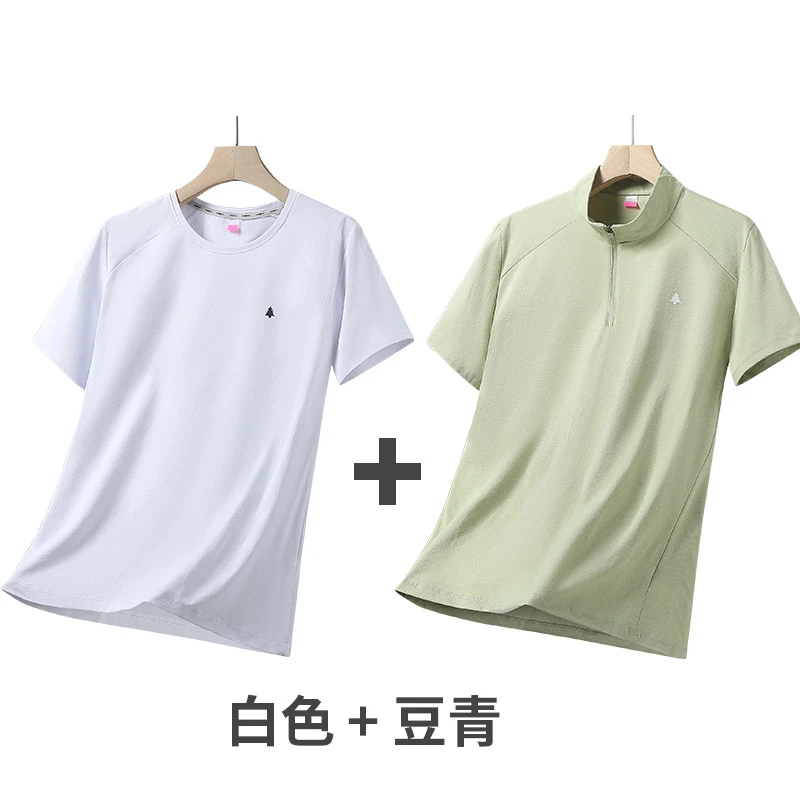 女士夏季两件装半袖吸湿排汗t恤圆领短袖休闲立领Polo衫