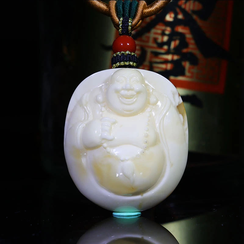 蜜蜡弥勒佛吊坠笑佛挂件天然一物一图瓷白蜡坠子男女佛吊坠x52
