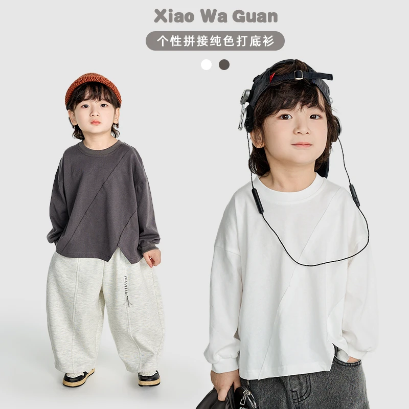 【现货】韩版百搭洋气纯色不规则拼接T恤（秋款）XWG-25024