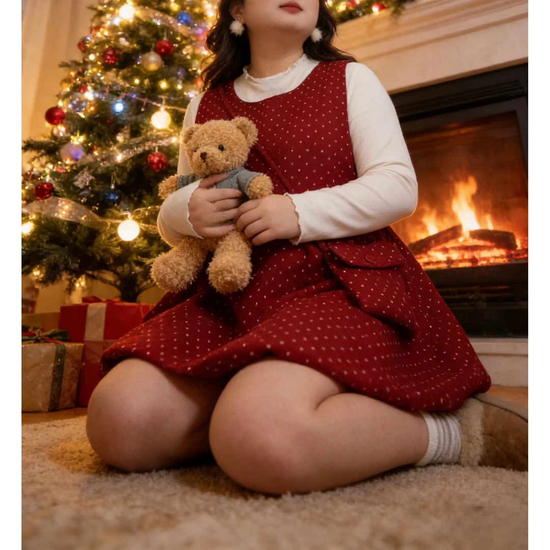 （大财主）新年高级气质背心花苞毛呢裙+软糯打底+配饰包三件套