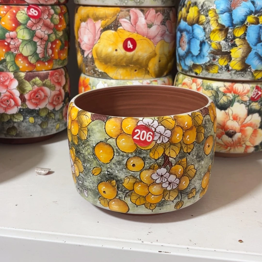 紫砂花盆春*蝉景德镇手绘花盆陶瓷微瑕