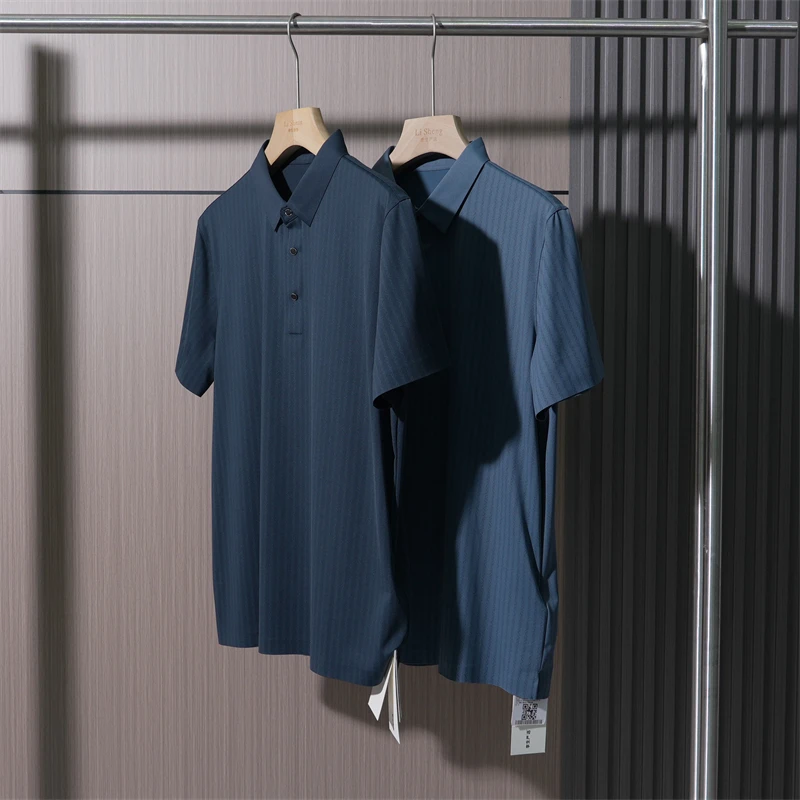 【退货补运费】夏季男士无痕压胶休闲POLO衫条纹翻领短袖33TB003