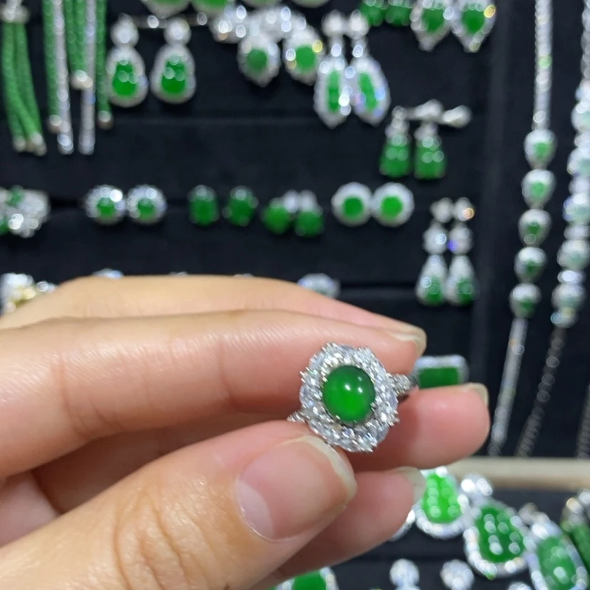 【闪购商品】翡翠戒指银S925镀金镶嵌