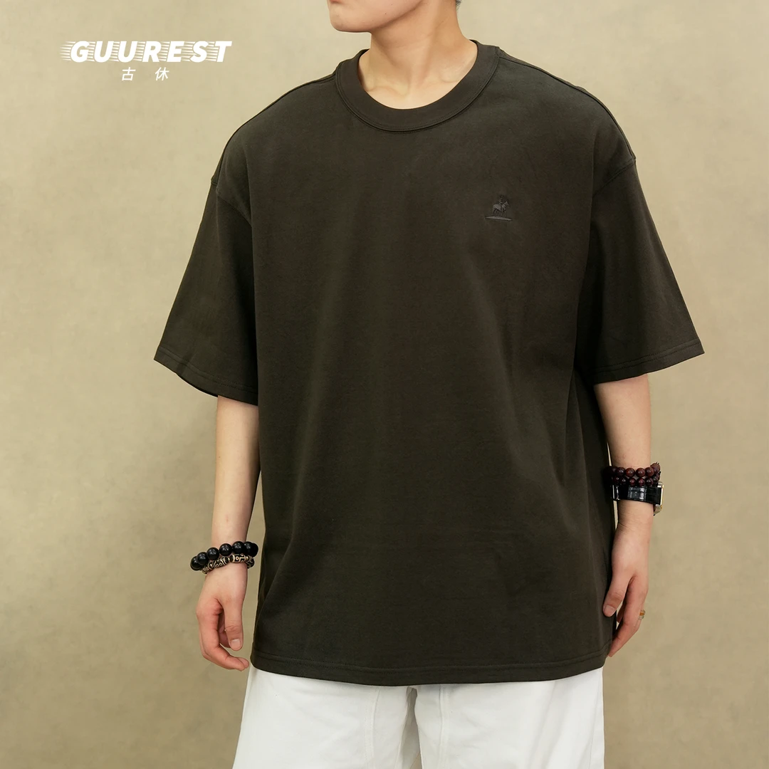 古休T恤刺绣100%纯棉短袖夏季复古休闲GR006宽松显瘦百搭