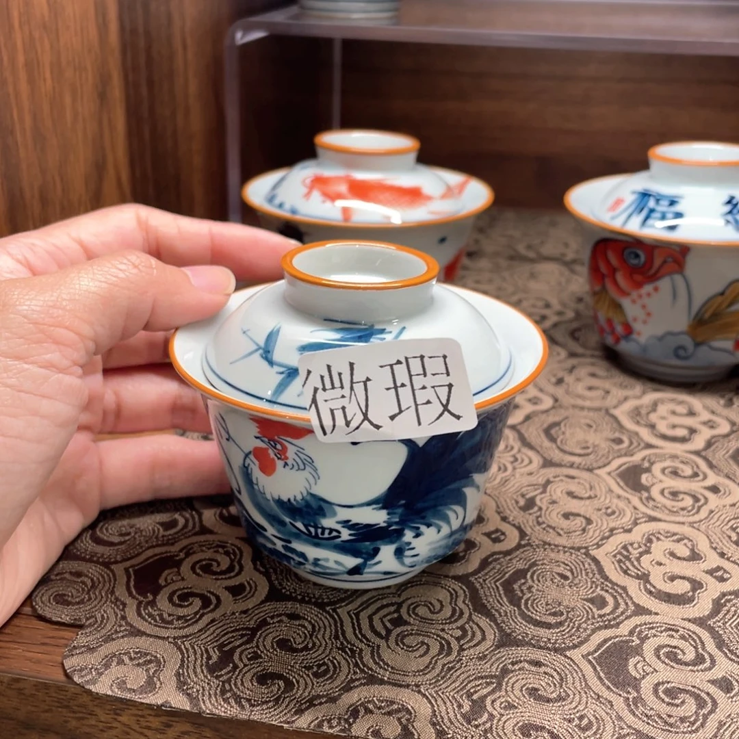 釉下手绘茶具微瑕