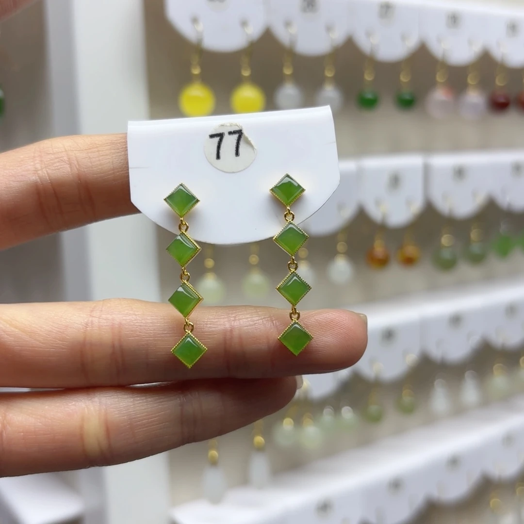 银S925镶嵌和田玉耳饰