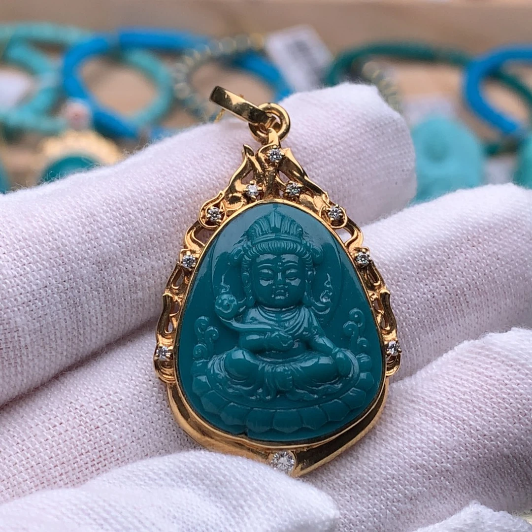 绿松石18K金镶嵌珠宝奇石