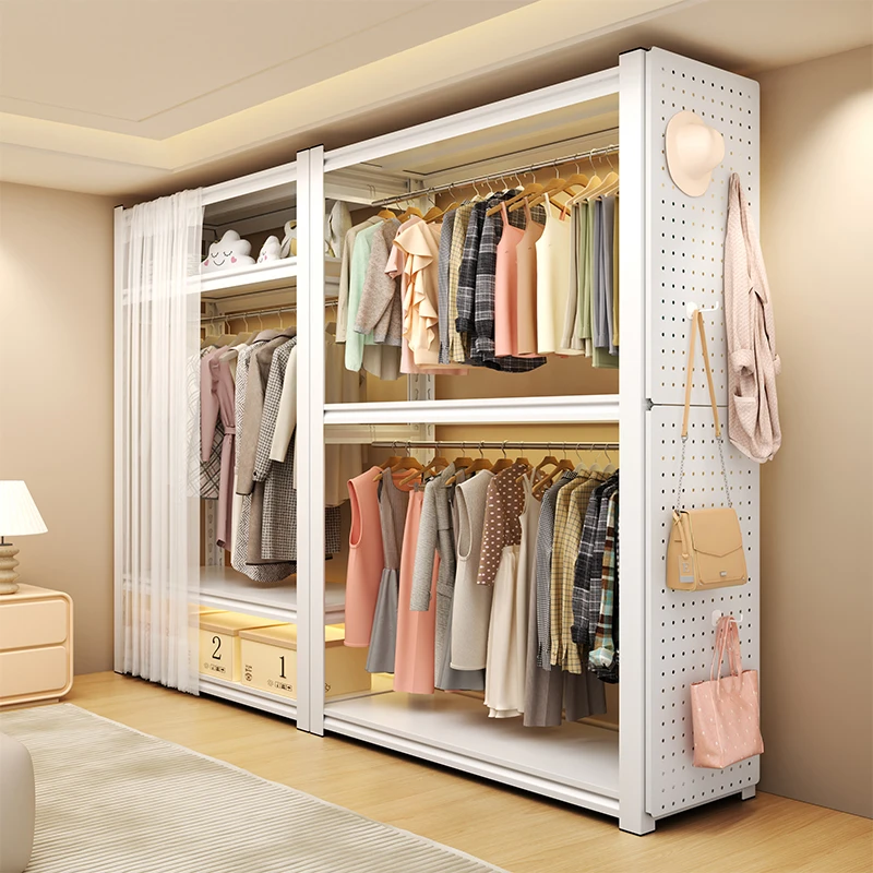 货架式简易衣柜落地式衣帽架卧室挂衣架家用挂衣服落地式角钢衣架