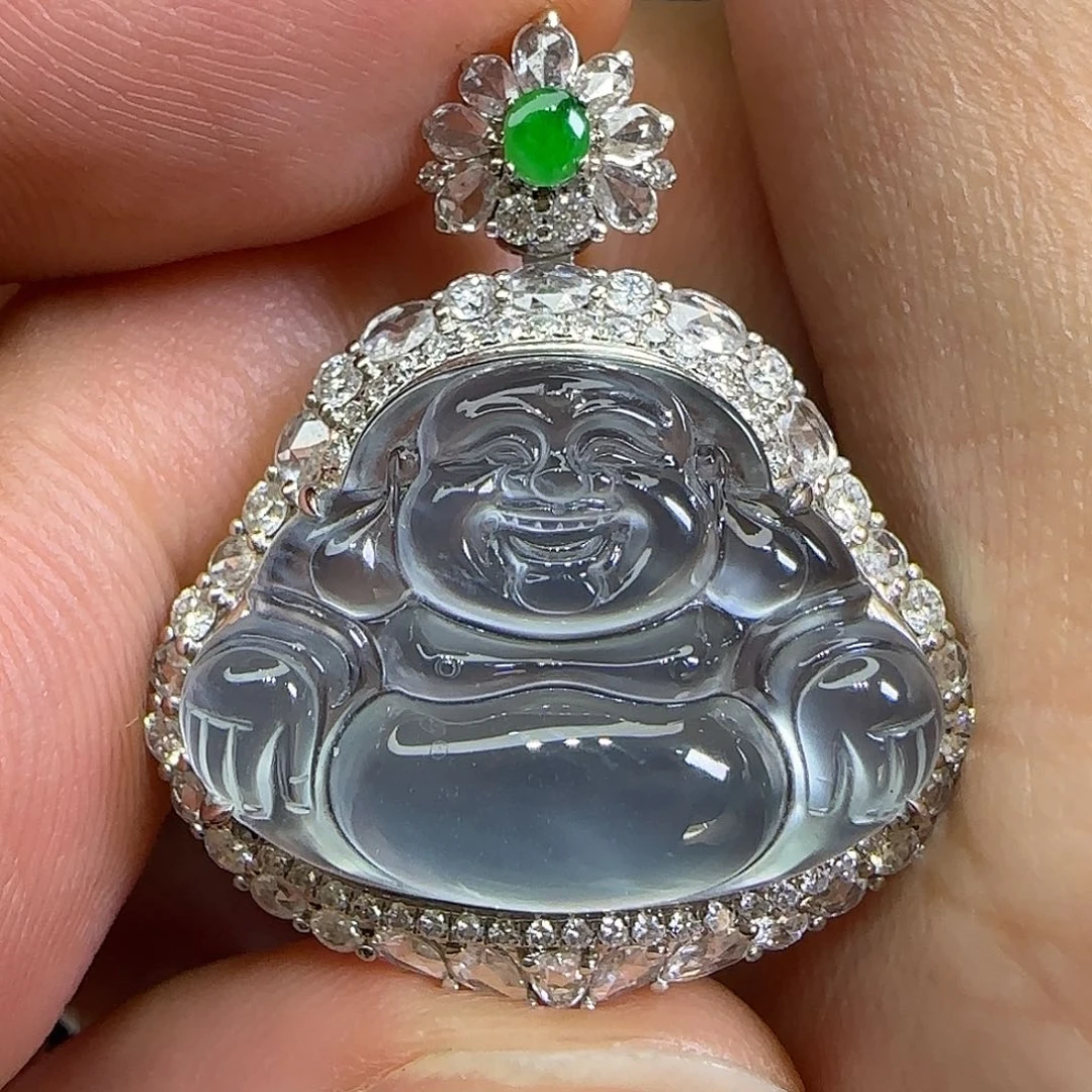 颈饰18K金镶嵌翡翠天然翡翠