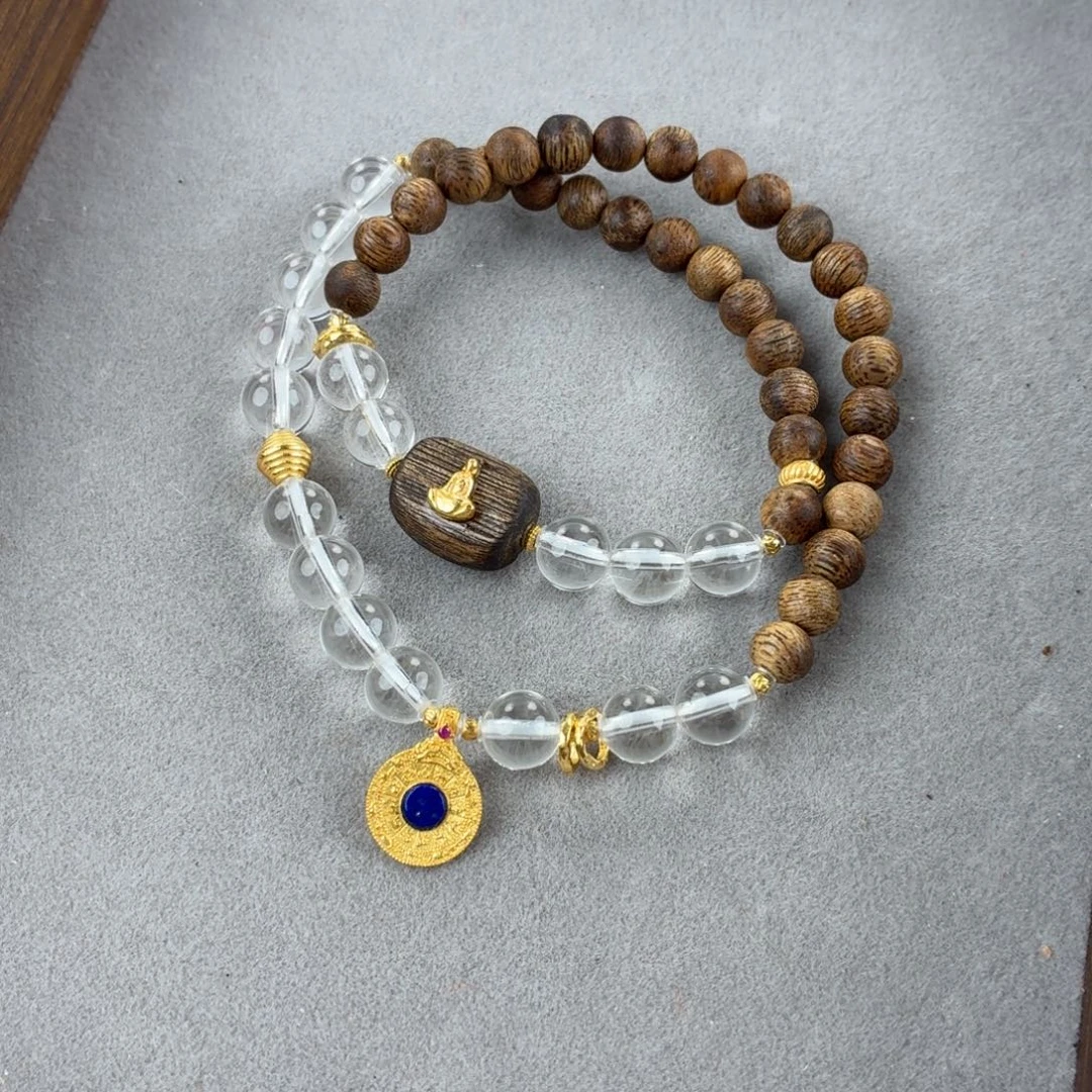 沉香手串未镶嵌水晶双圈