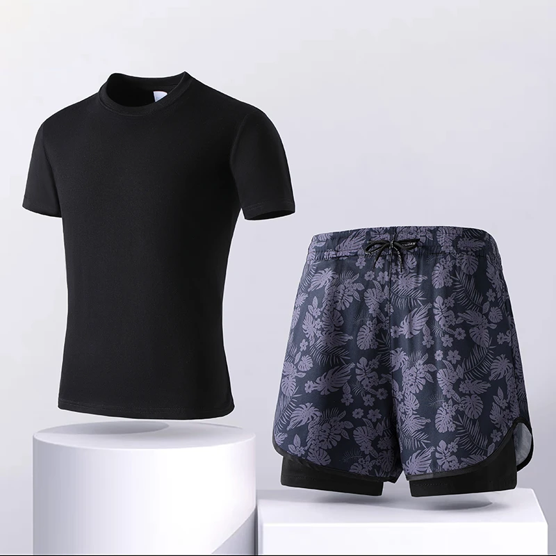 夏威夷沙滩男女防尴尬短裤跑步篮球新款成人双层速干泳裤运动套装