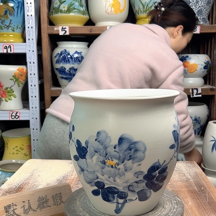 陶圆口兰兰牡丹陶瓷