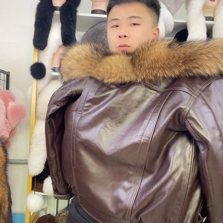 航空服加毛领棕色6x皮裤棕色34