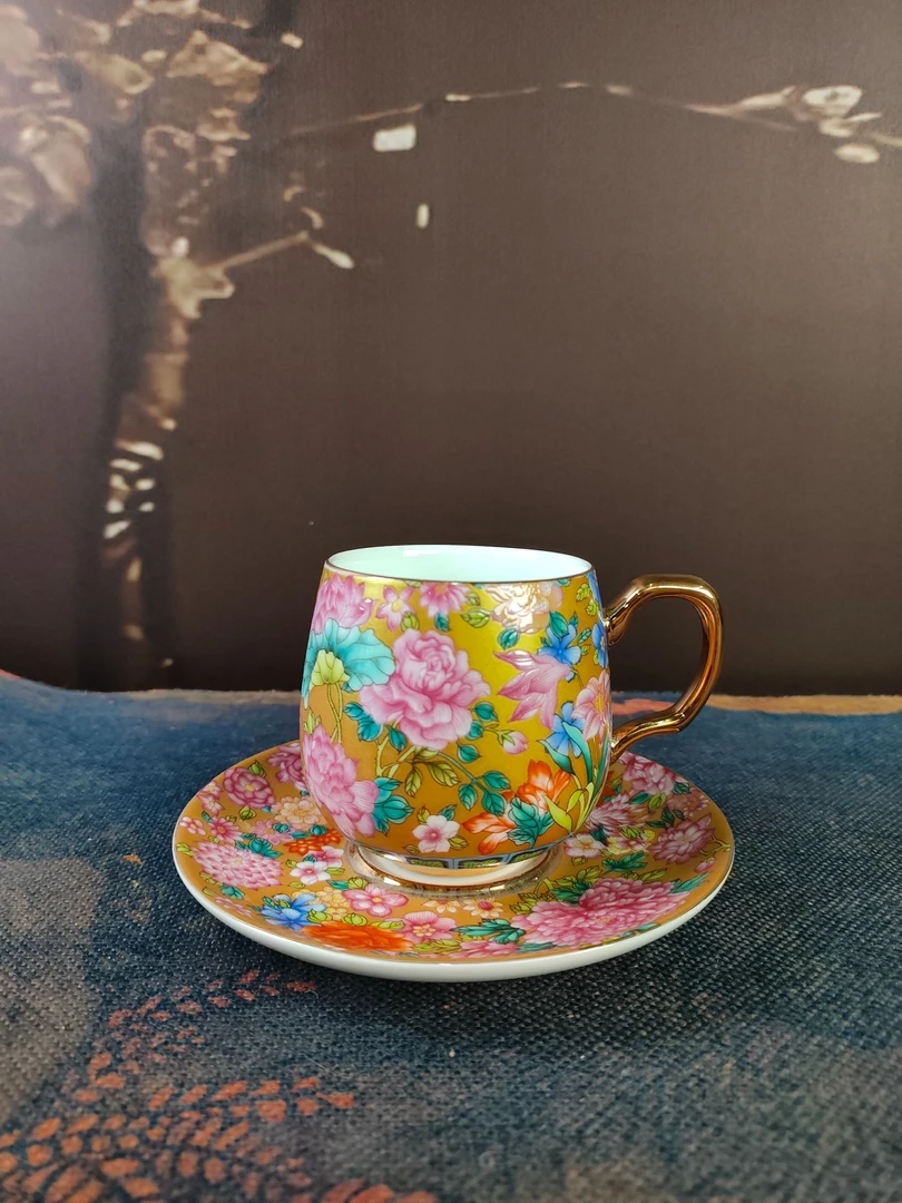 珐琅彩咖啡杯-黄（无礼盒）-G1496