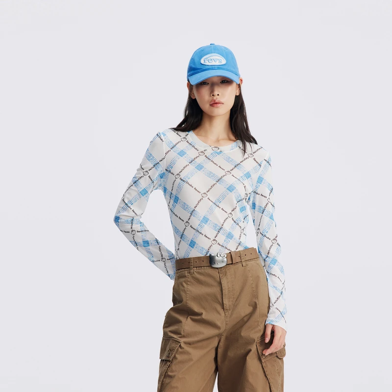 【沈梦辰同款】REVAN芮范HelloKitty呼吸格纹网纱打底衫RL70801027