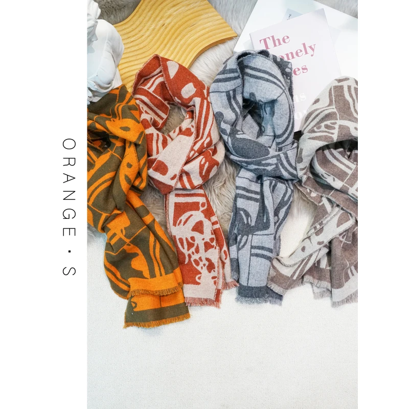 双面提花~【马家羊绒】轻奢老钱风100%山羊绒 围巾披肩女180*31cm