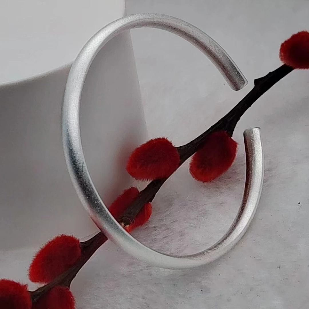 足银手镯 足银s9999 古法开口手镯