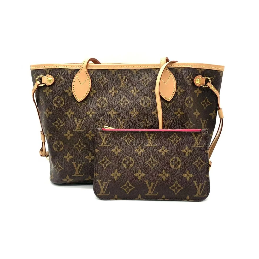 95新 LouisVuitton/路易威登 【安则专属】老花玫红内小号nf托特包