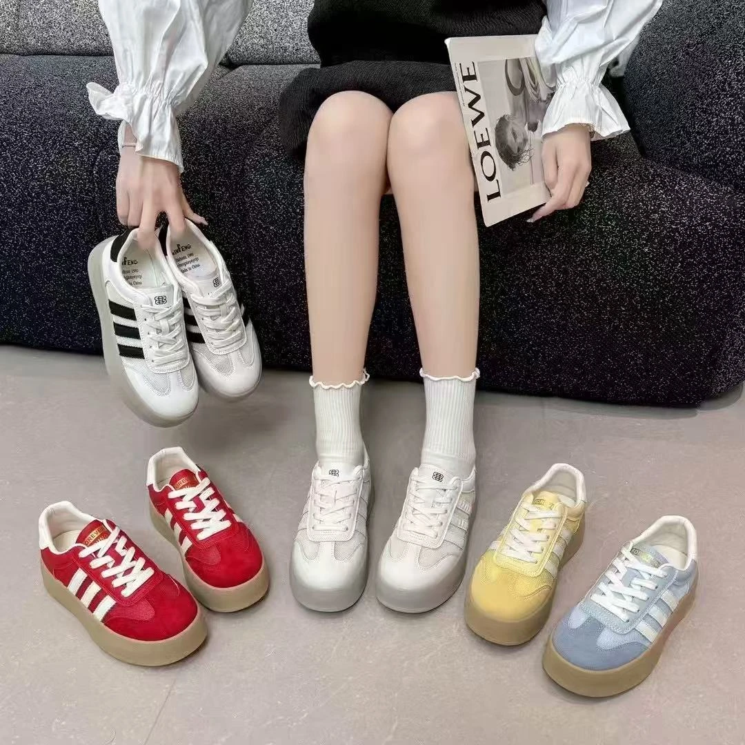 【现货+运费险】爆款厚底德训鞋2025夏季潮流新款内增高休闲网面鞋