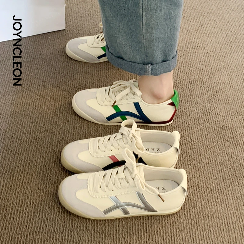 婧麒小众复古德训鞋女新款透气小白鞋百搭板鞋休闲女款平底女鞋子