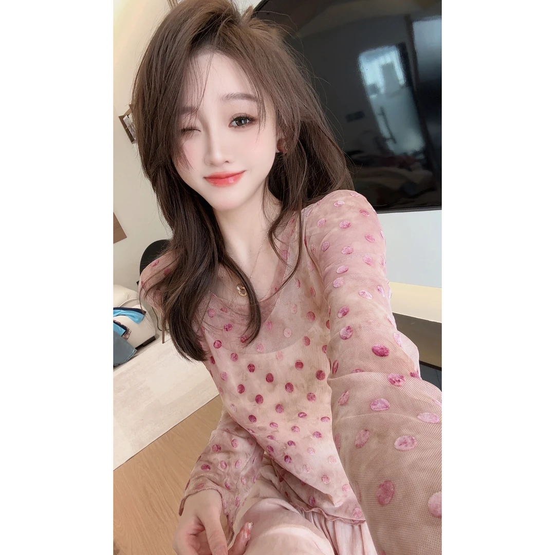 【CHEN】洋气微透设计感时尚波点小衫修身显瘦凉感长袖上衣25022401