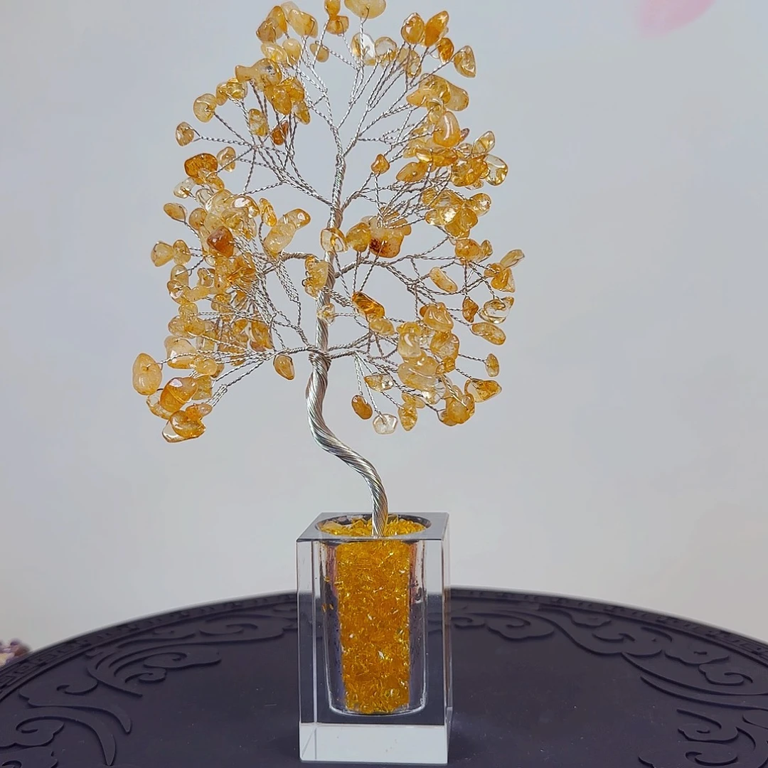 木天然黄水晶发财树