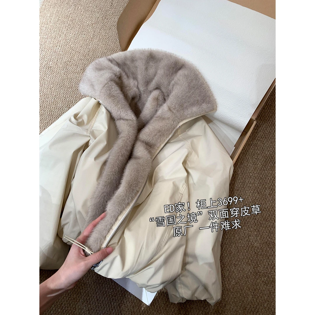 国民女神同款！ED家双面穿环保皮草毛毛外套派克服工装夹克外套女