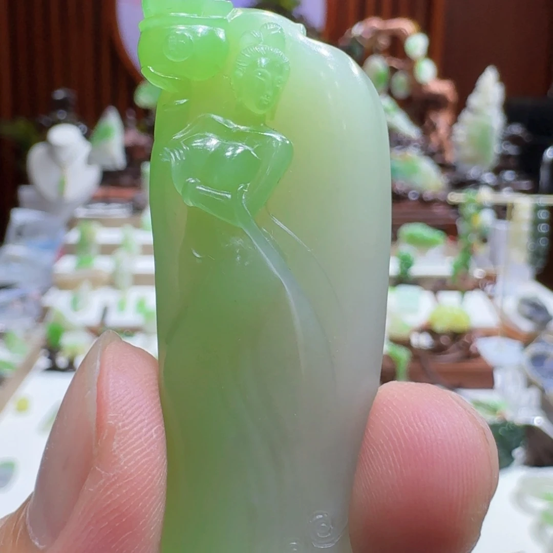 未镶嵌和田玉（翠青玉）挂件和田玉翠青玉贵人遇美人