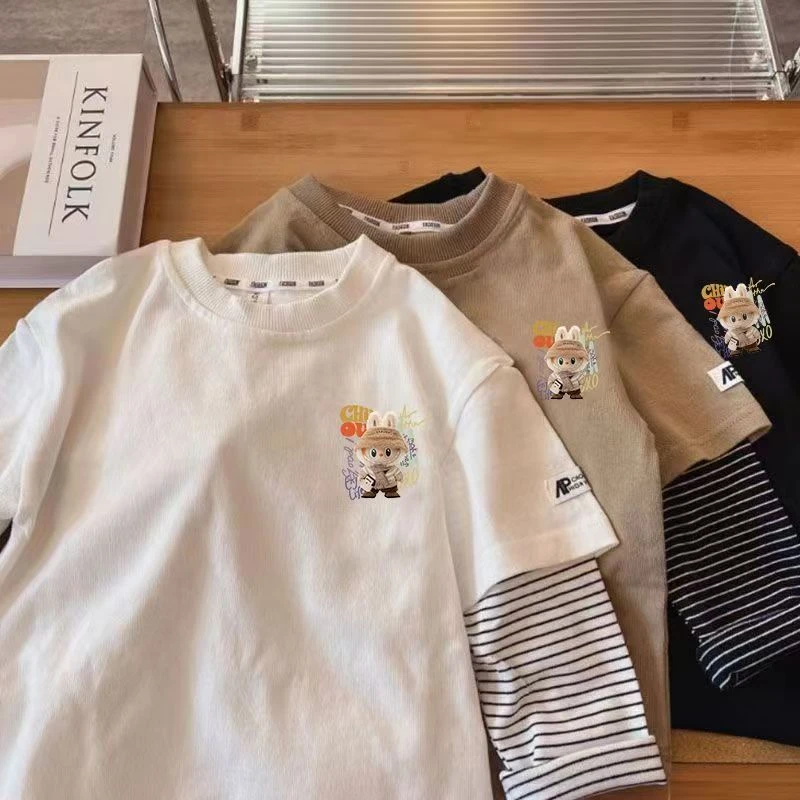 2025纯棉拉布短袖印花新款儿童纯棉春秋卡通T恤长袖百搭男童上衣t
