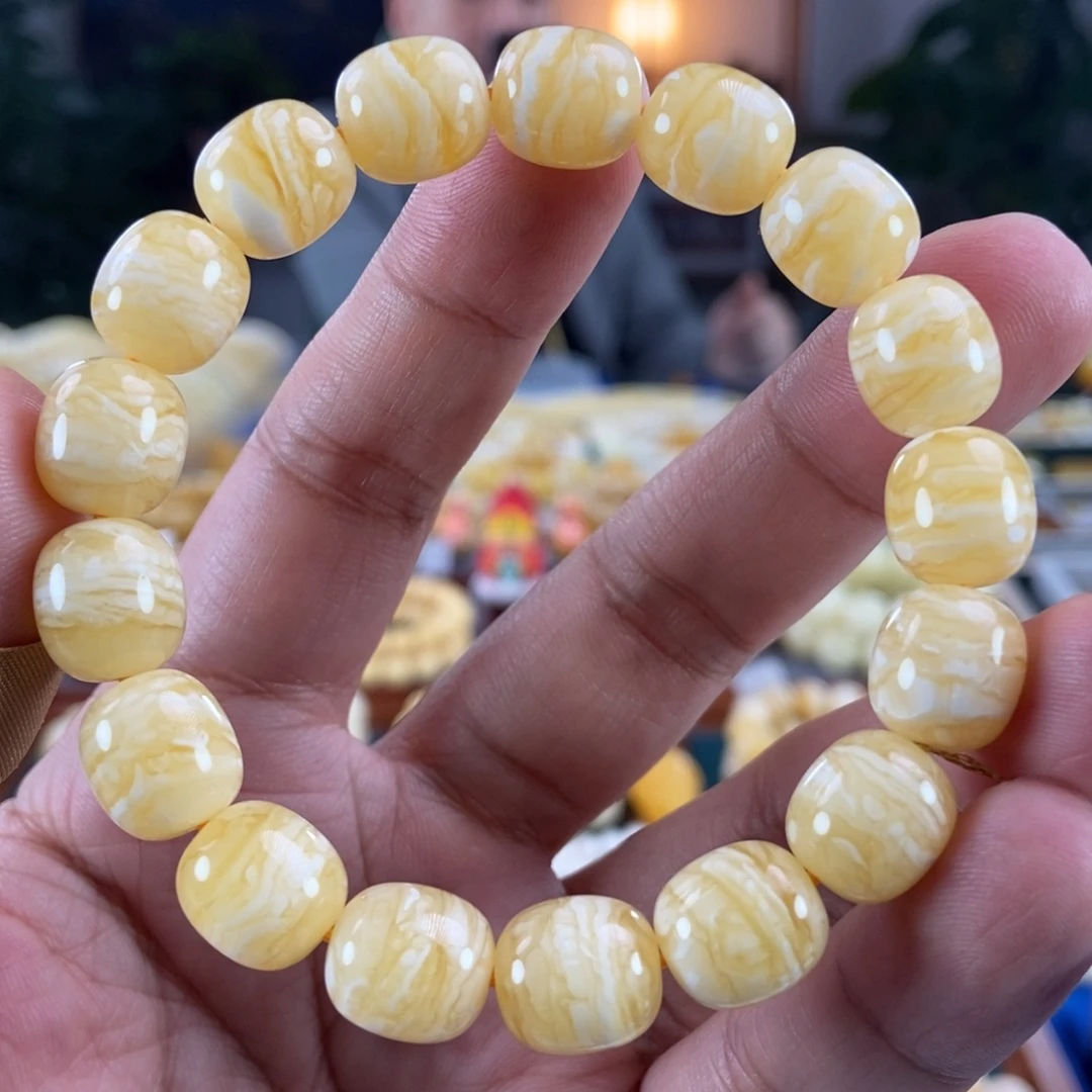 琥珀未镶嵌珠宝奇石11虎皮纹同料串15.79
