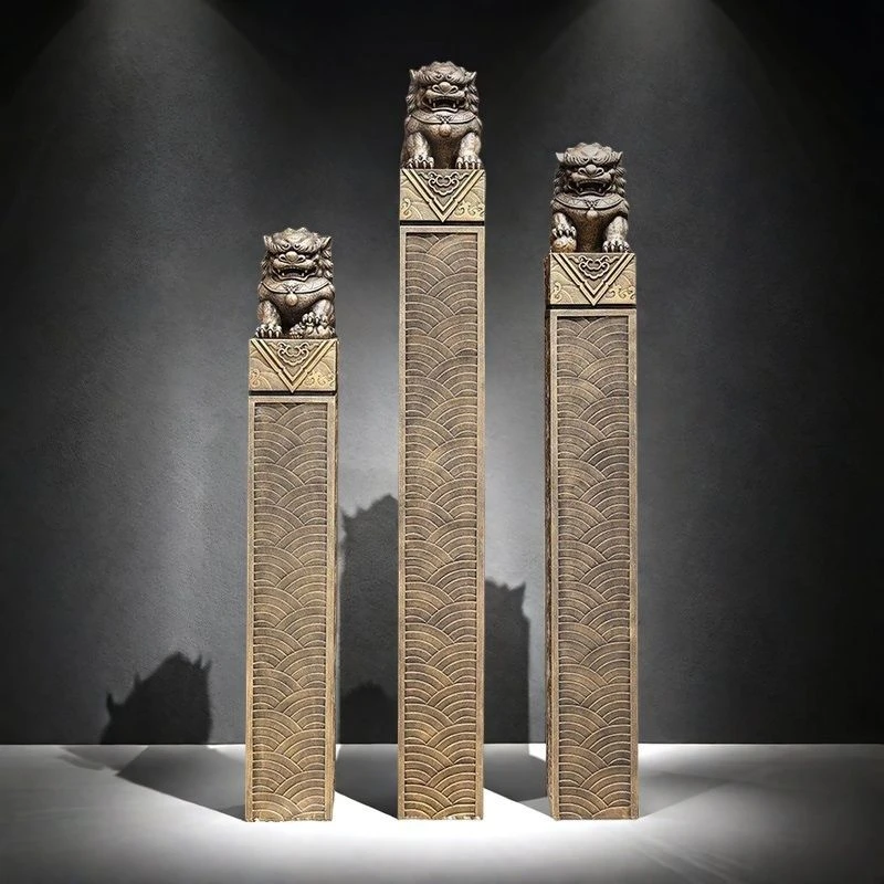 新中式客厅装饰入户玄关招财貔貅仿石狮子一对落地摆件拴马桩