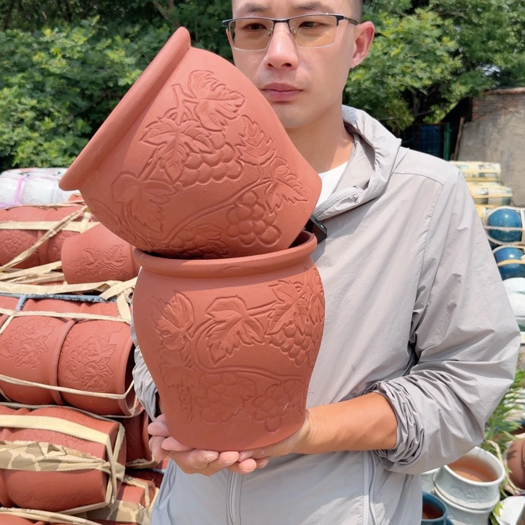 紫砂花盆口19高20.5（两个葡萄紫砂