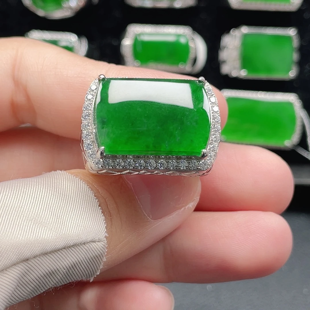 翡翠银S925镶嵌戒指天然A货翡翠没运费险4000