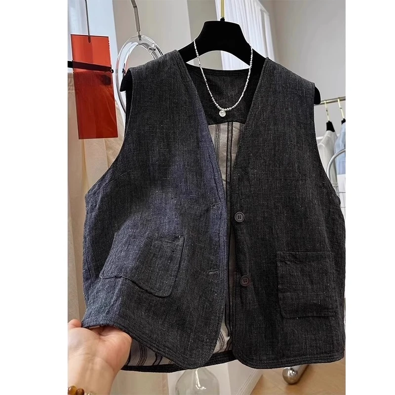胖mm特大码300斤复古气质V领无袖马甲女夏季时尚宽松百搭背心外套